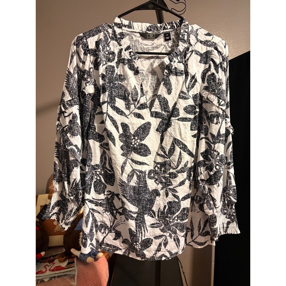 G by Giulianna Black and White Floral Print Blouse Sz XS